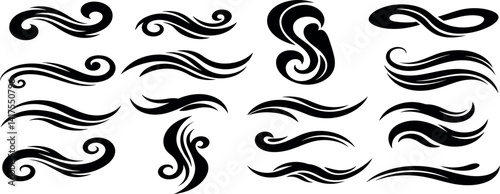 Smoke steam icon vector logo set. Smoke smell, steam aroma heat icon illustration. Hot vapor fire doodle line logo. Hit stink, coffee, fragrance flame elements.