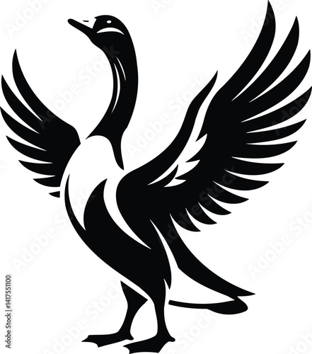Elegant Goose Silhouette Honking with Wings Spread