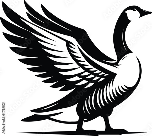 Goose Silhouette Honking with Wings Spread Modern Illustration