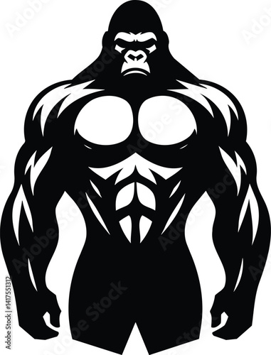 Powerful gorilla silhouette in upright pose with slight chest beat