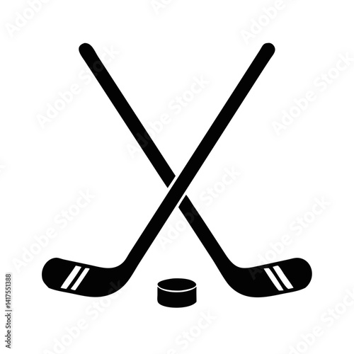 Canvas Print Crossed Hockey Sticks with Puck Icon Design