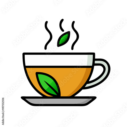 Cup of Tea with Leaf Garnish Icon Design