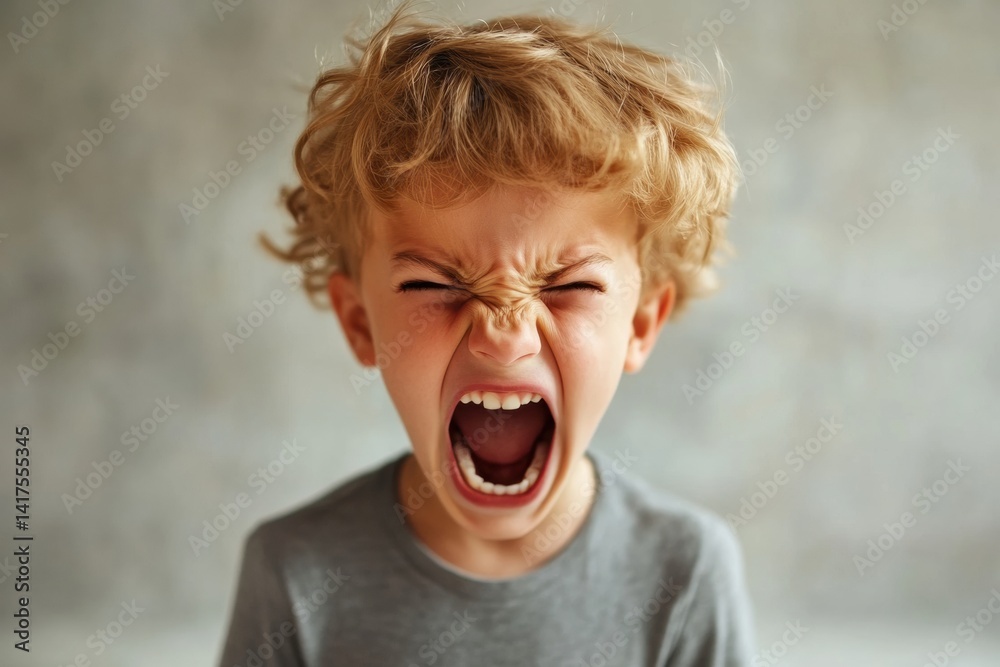 Blonde caucasian child screaming with emotion and expression Blonde caucasian child screaming with emotion and expression