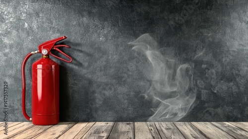 Fire safety equipment industrial setting image of fire extinguisher concrete wall close-up view fire prevention concept