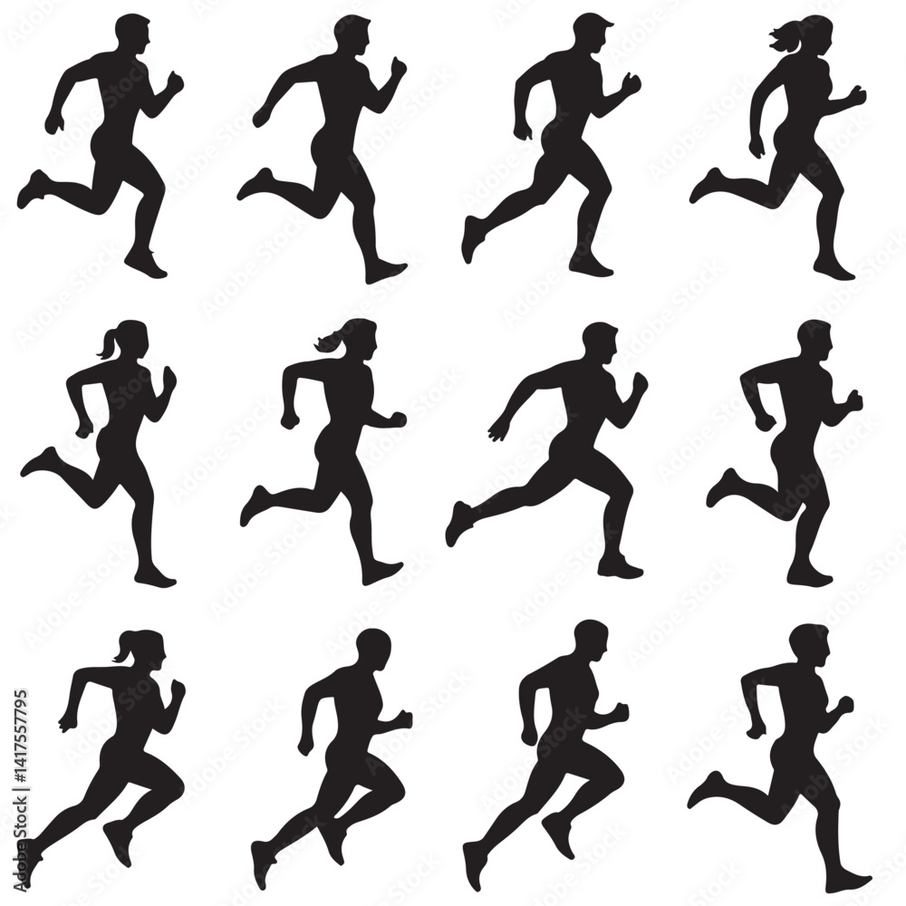 run, Running men and women, Running Men and Women Silhouettes Vector Set run, Running men and women, Running Men and Women Silhouettes Vector Set