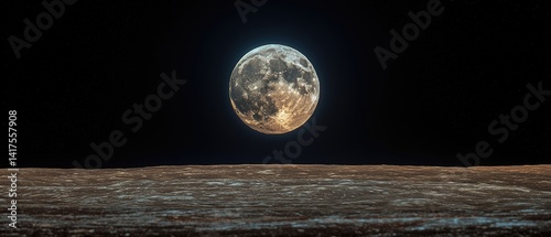 Majestic Full Moon Over Lunar Landscape