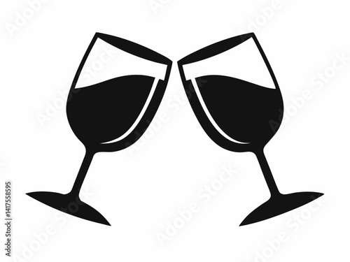 Clink glasses champagnes black vector icon. Two wine glass black  silhouette  vector