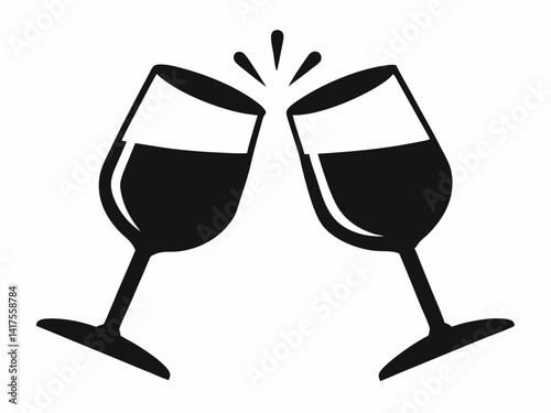 Clink glasses champagnes black vector icon. Two wine glass black  silhouette  vector