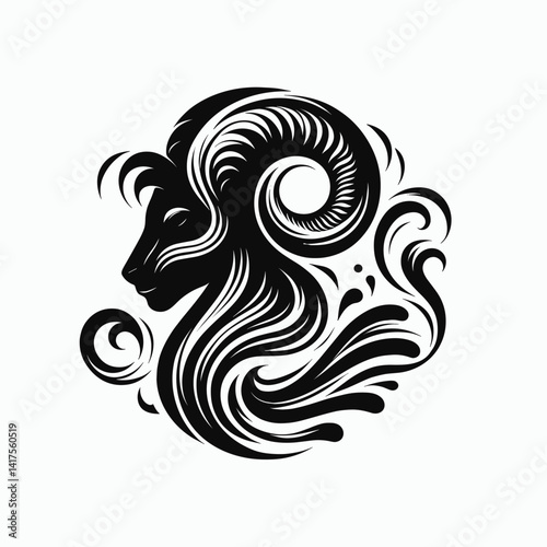 Zodiac Sign - Aries Illustration with Artistic Swirls  