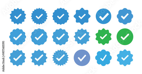 Verified badge profile set. Social media account verification icons . Guaranteed signs.Verified symbol. Approval done element collection. vector illustration eps 10.
