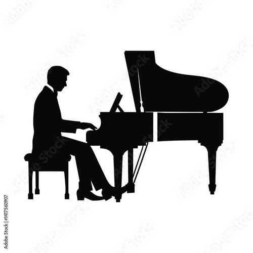 Silhouettes Set of Pianist, Music