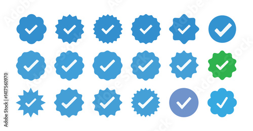 Verified badge profile set. Social media account verification icons . Guaranteed signs.Verified symbol. Approval done element collection. vector illustration eps 10.