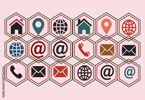 Business card icon set in line style. Contact information, Home, Phone, Location, Address, Website, mail, fax, user simple black style symbol sign for apps and website, vector illustration.