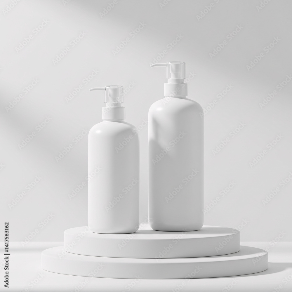 Minimalist White Cosmetic Pump Bottle Mockup on Podium
Minimalist White Cosmetic Pump Bottle Mockup on Podium
