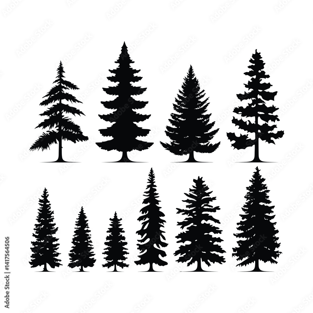 Silhouettes Set of Tree, Greenery Silhouettes Set of Tree, Greenery