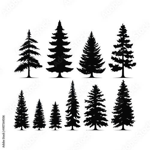 Silhouettes Set of Tree, Greenery