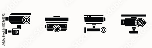 Security Camera Silhouette Vector Icons – Surveillance, CCTV, and Safety System Clipart