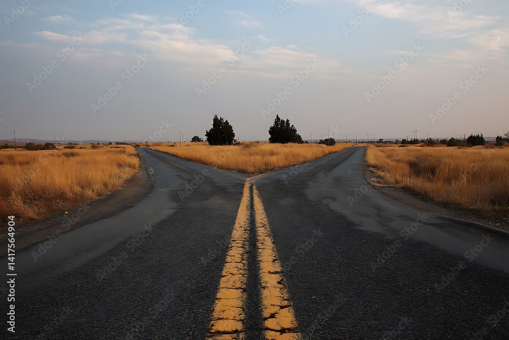 Naklejka premium Forked path symbolizing divorce and personal life decision-making