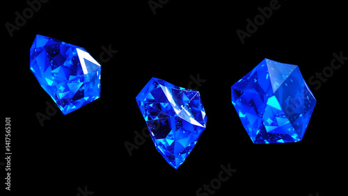 Obraz na płótnie Geometric data crystals in varying cobalt hues, suspended in zero-gravity formation with light refraction