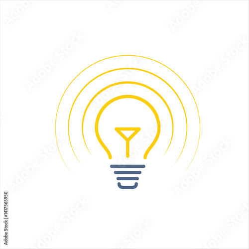 Bright Yellow Light Bulb Illustration with Concentric Circles - Represents Innovation, Creativity, and Energy - Blue Base Design for Infographics and Modern Graphic Templates