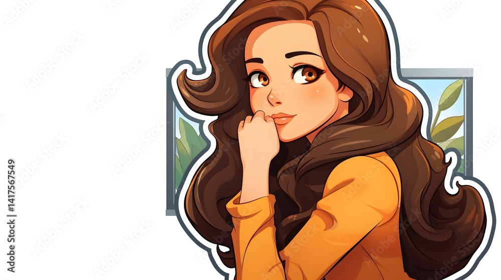 Professional Cartoon Woman Waiting Sticker for Designers and Projects Professional Cartoon Woman Waiting Sticker for Designers and Projects