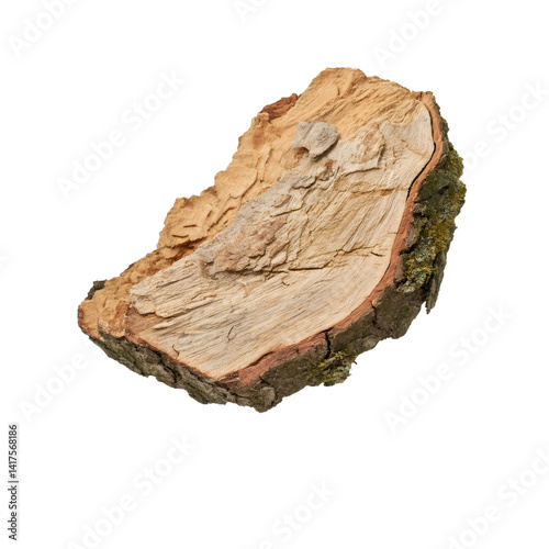 Sycamore bark chunk isolated on transparent background with clipping path included