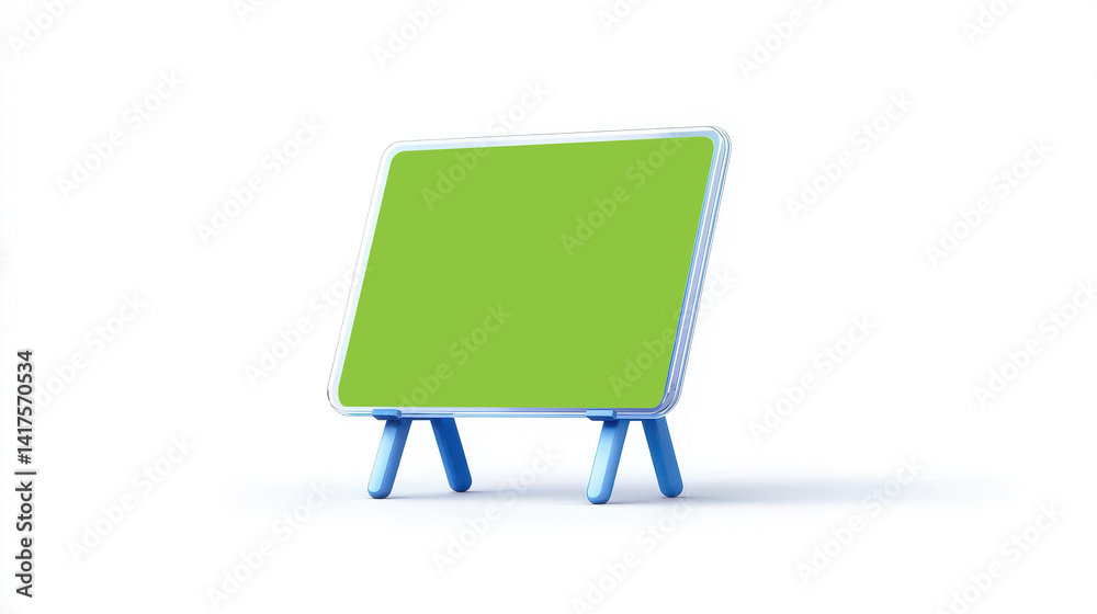modern, freestanding chalkboard with vibrant green surface, perfect for presentations or educational settings. Its sleek design and sturdy legs make it ideal tool for teaching and creativity.