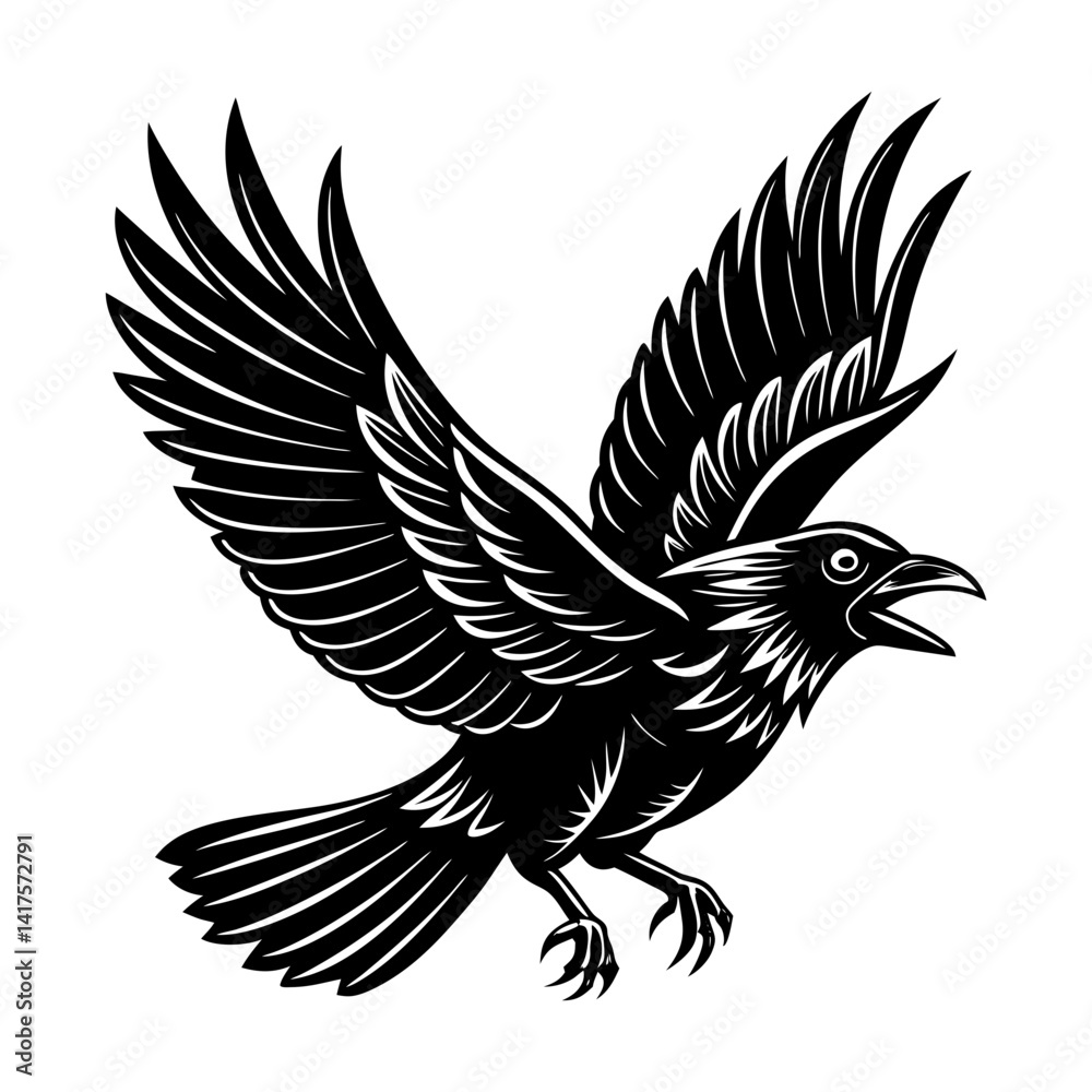 Fototapeta premium Download Flying Crow Vector Art And Illustration Eps File For Design.