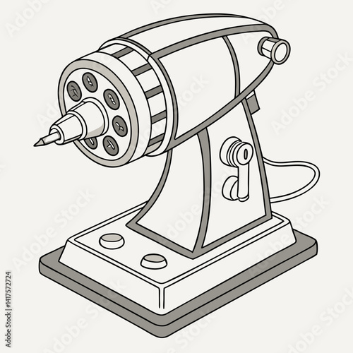 Mechanical Pencil Sharpener Isolated Vintage Style Illustration Art Supplies Device