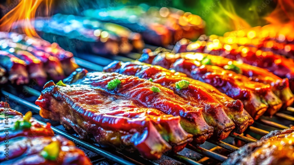 Fototapeta premium Grilled Ribs with Flames