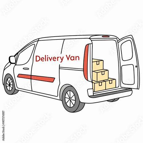 Delivery Van With Open Doors And Boxes Ready For Transporting Goods