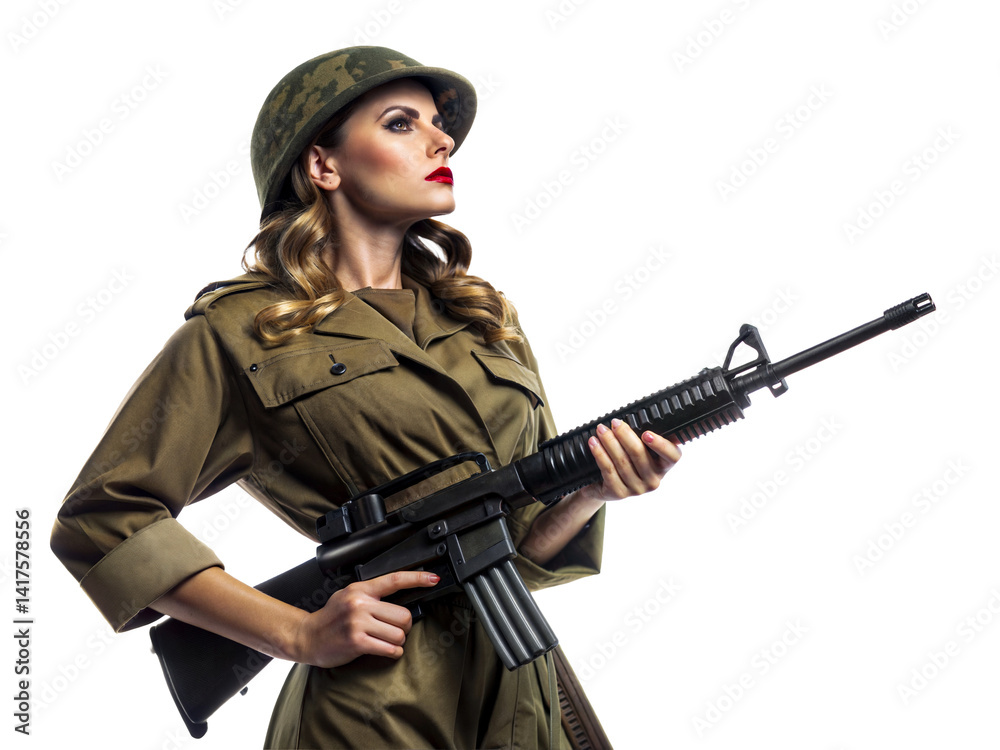 Soldier in military uniform poses confidently with rifle Soldier in military uniform poses confidently with rifle