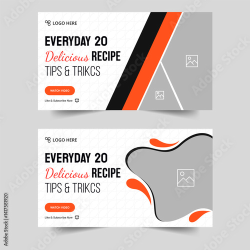 Trendy food recipe tips and tricks set video thumbnail design, customizable vector eps 10 file format	
