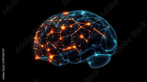 Neural connections visualized digital space 3d model abstract close-up brain mapping