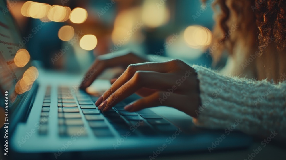 close up of female hands typing on keyboard
