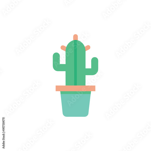 Cute Cactus in Pot  Simple Flat Icon Design, Perfect for Decoration, Websites, Apps and More!