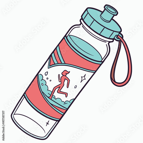 Illustrated Water Bottle With Running Character Graphic For Active Lifestyle Hydration