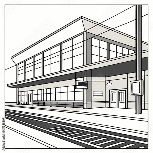 Railway Station Vector Illustration With Platform Track And Modern Building Design