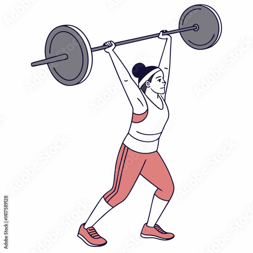 Woman Weightlifting Overhead Pose Vector Illustration Fitness Lifestyle And Healthy Activity