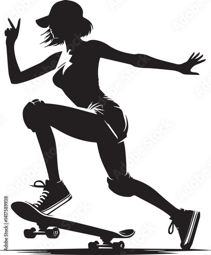 woman clipart silhouette vector, woman on a skateboard, woman on a skateboard illustration