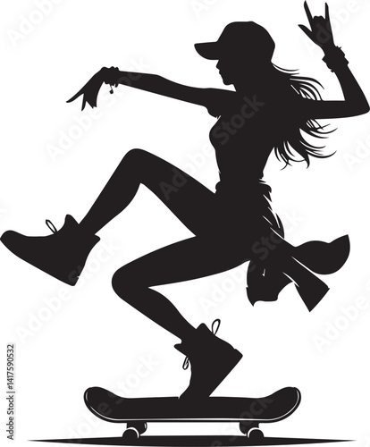 woman clipart silhouette vector, woman on a skateboard, woman on a skateboard illustration