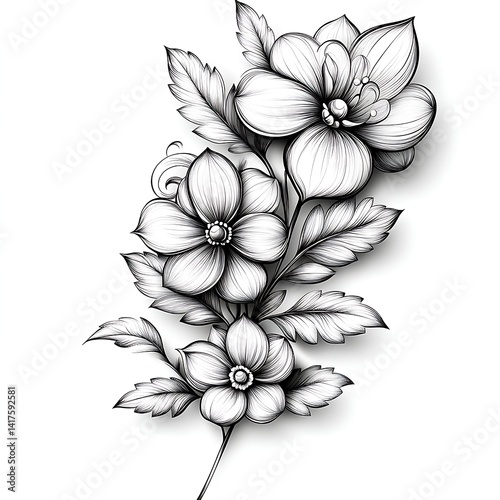 Black and white detailed floral illustration