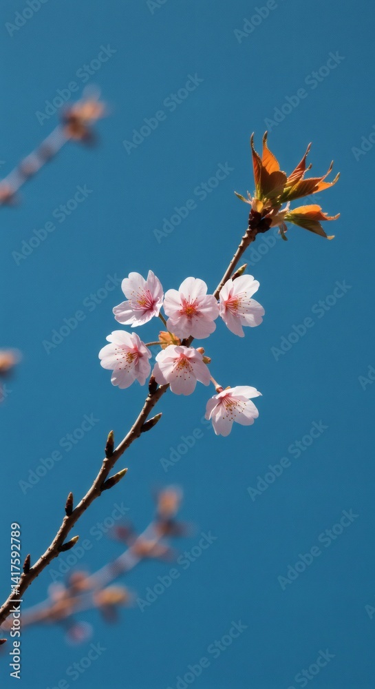 Delicate Pink Cherry Blossoms against a Vivid Blue Sky Delicate Pink Cherry Blossoms against a Vivid Blue Sky