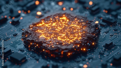 Glowing Lava on Circuit Board with Abstract Technology Background
