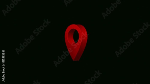 location map pin icon 3d rendered animated model, map red marker symbol flipping rotating animation on solid black background