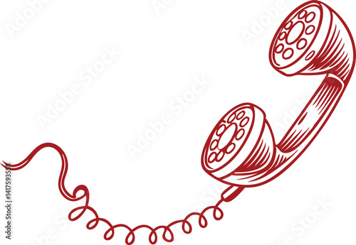 Cartoon Red Vintage Telephone in Motion, Bold Line Art Illustration