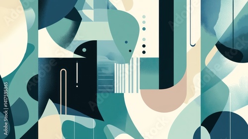 Harmonious abstract composition featuring geometric forms and fluid lines