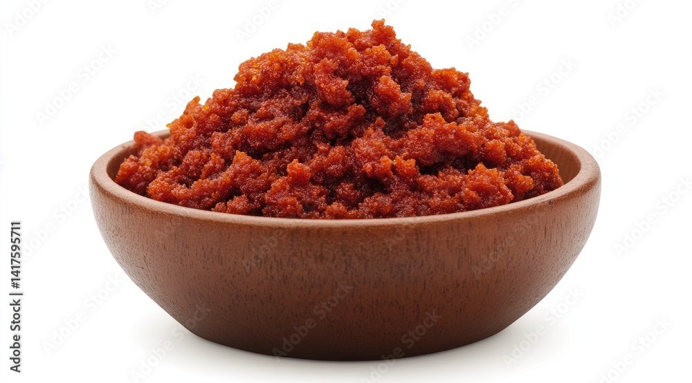 Red spice mixture in wooden bowl Red spice mixture in wooden bowl