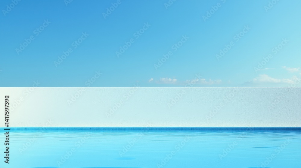 Fototapeta premium Serene Infinity Pool with Blue Sky and Clear Water Reflection