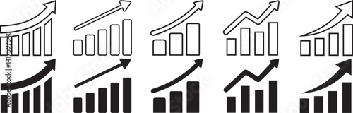 Growing graph set. Growth chart icon. bar graph group symbol, Growths chart collection. Profit growing chart.  business chart with arrow. Progress diagram and progress symbol.